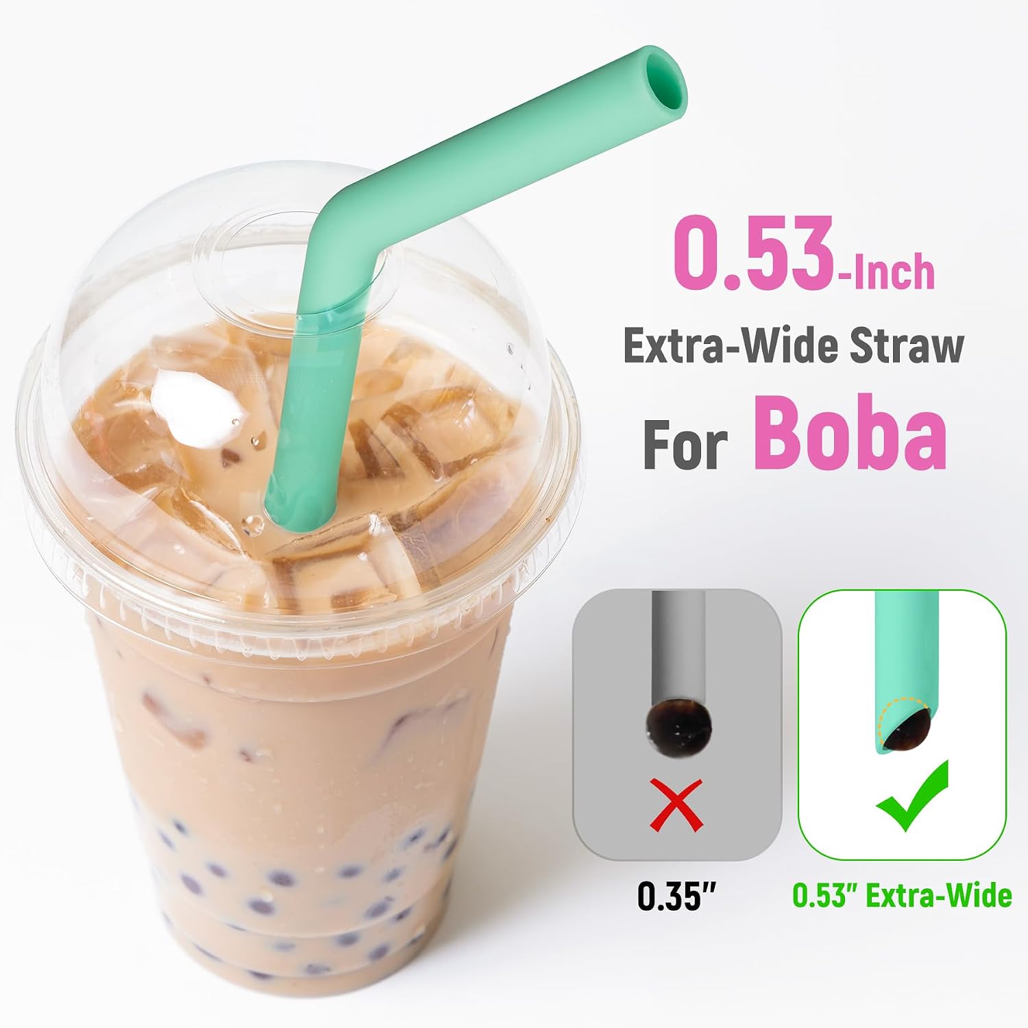 NiHome 6PCS Extra Wide Reusable Bent Silicone Straws for Boba, Smoothies, Bubble Tea, Eco-Friendly Bent Straws for Thick Drinks, Dishwasher Safe, Customizable Length, 2 Brushes (Girl Colors)