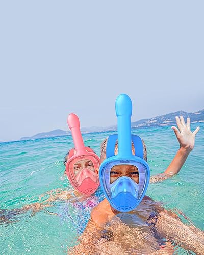 Miniatura 2 de QingSong Máscara de esnórquel para niños de cara completa, juego de esnórquel con soporte para cámara, vista panorámica de 180 grados, equipo de