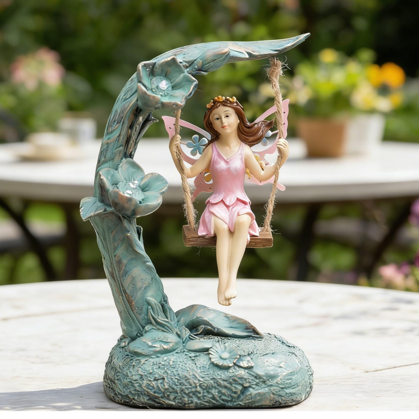 Suyorpe Garden Flower Fairy Outdoor Statue Decor Funny Swing Fairy Ornaments Figurines for Patio Lawn Yard Porch Outside Garden Gifts,9.05 Inches Tall