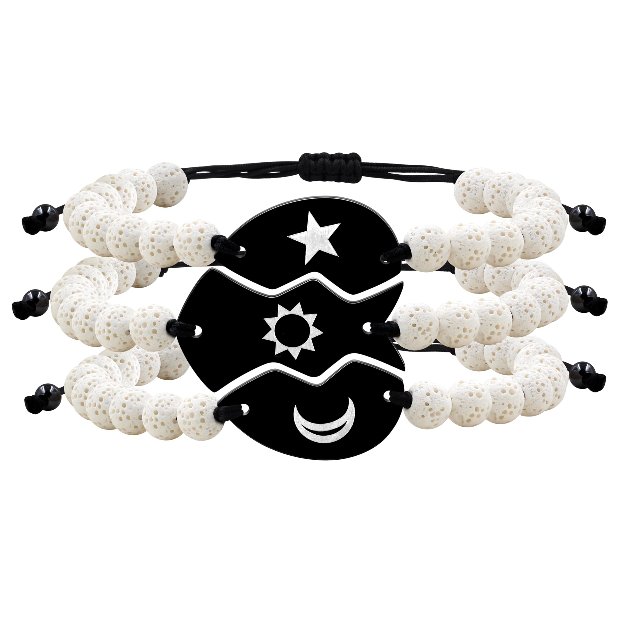 Uloveido 3 pcs White Molten Rock Adjustable Beaded Bracelet, Heart shaped Bracelet made of 3 pieces of stainless steel puzzle, Best Friend Gift,Y4114-Y4117-UK