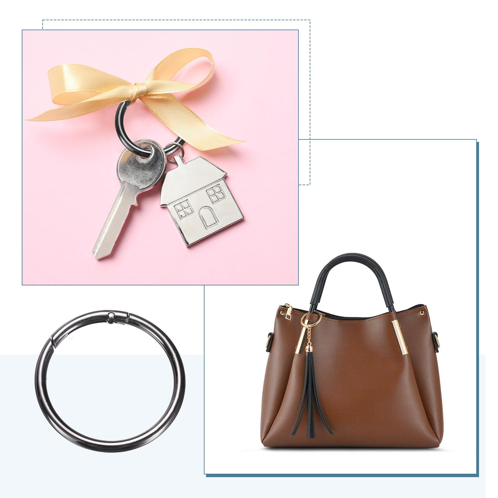 QUARKZMAN 10Pz Moschettoni per Borse, 60mm/2 3/8" Anelli a Molla O Ring in Metallo Portachiavi Accessori Uncinetto Fibbia a Scatto Tonda per Borsa a Tracolla Lanyard Pelle DIY, Gunmetal