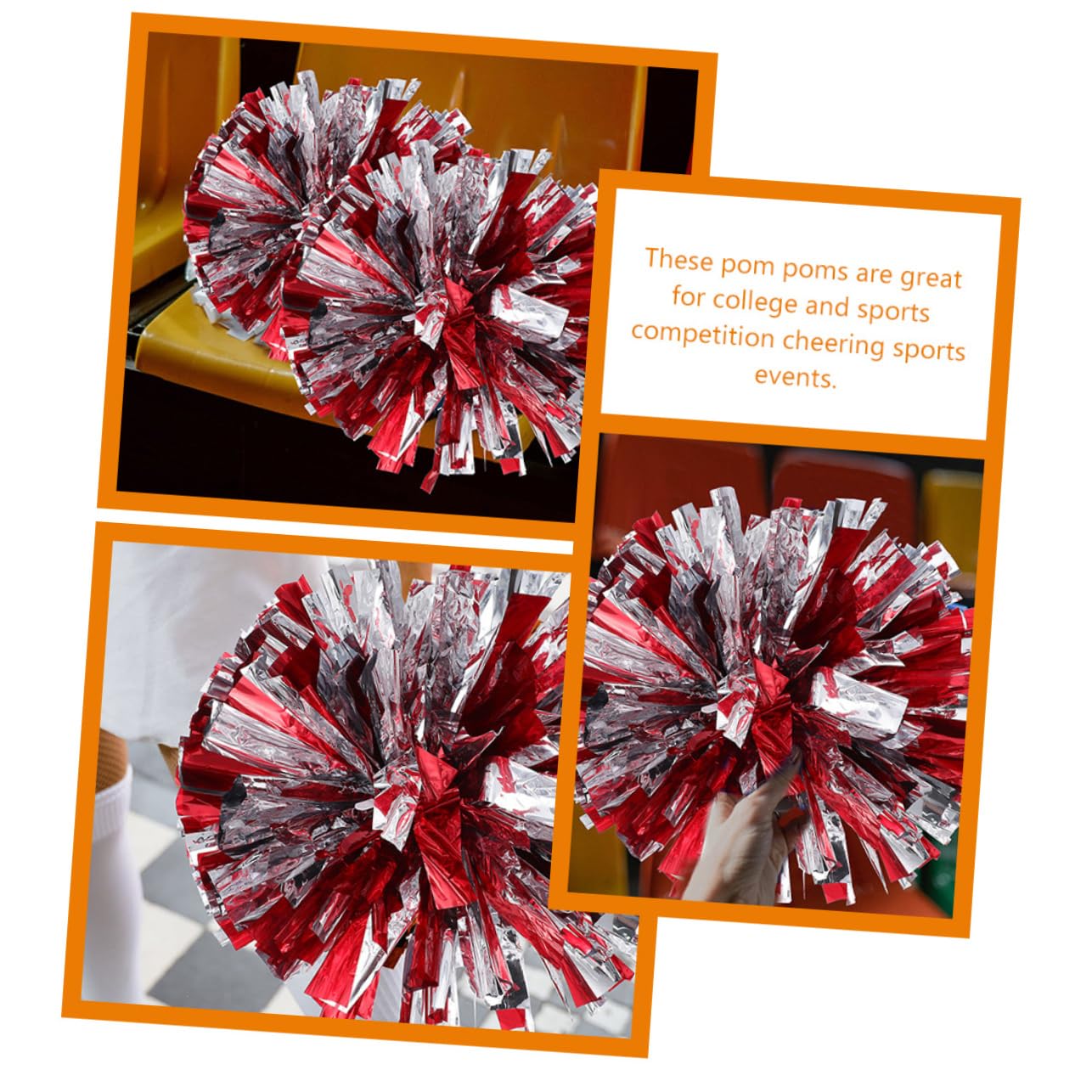 Balacoo 3Pcs Cheer Pom Poms for Sports Events Metallic Cheerleading Props with Smooth Handle for Dance Squads Eye Catching Cheerleading Essentials
