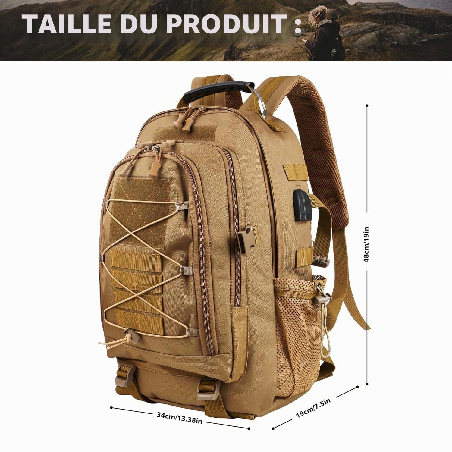 aiGear Sac à Dos Tactique, 25L / 45L / 55L Sac a Dos Voyage pour Hommes Femmes, Sac Multifonctionpour Les Sports de Plein Air Randonnée Voyage Camping