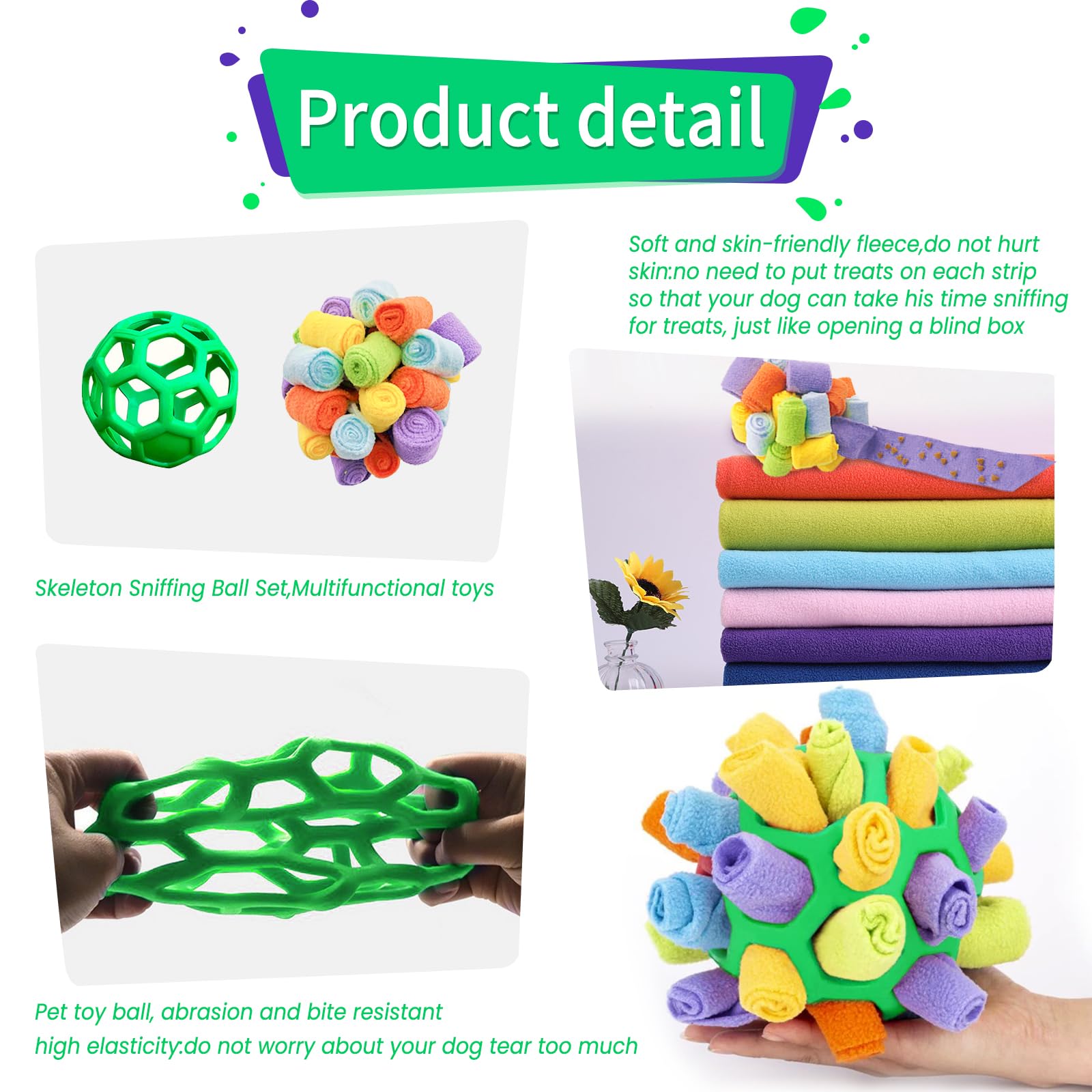 VidFair Dog Toys,Pet Dog Snuffle Ball Pet Sniffing Training Toy Treat Dispenser Slow Feeder Dog Relieve Stress Nosework Puzzle Toy Pet Products,Applicable to Large,Medium,Small Dogs - Image 3