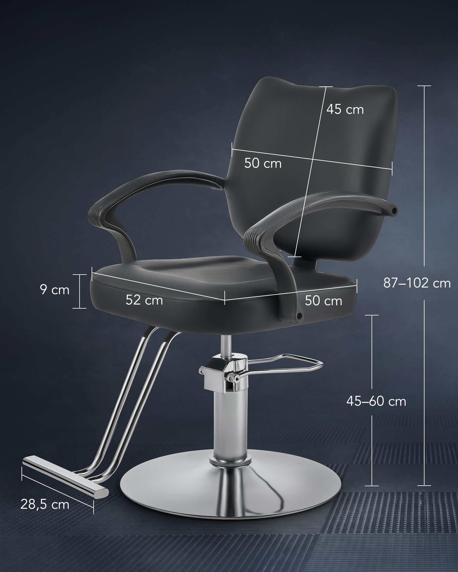 Friseurstuhl 360° Drehbar 15cm Höhenverstellbar 250kg Tragkraft Hydraulischer Barberstuhl mit Stahlsockel