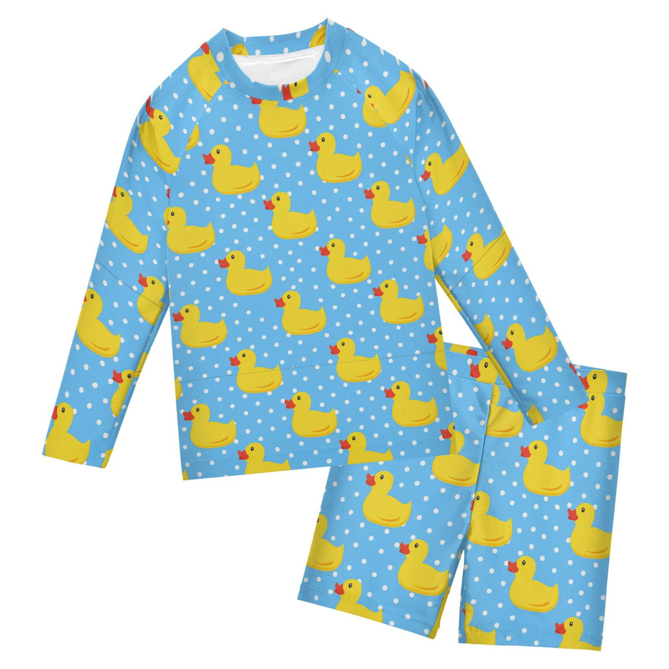 Cute Yellow Rubber Duck Toddlers and Baby Boys' Swimsuit Trunk and Rashguard Set B0404252