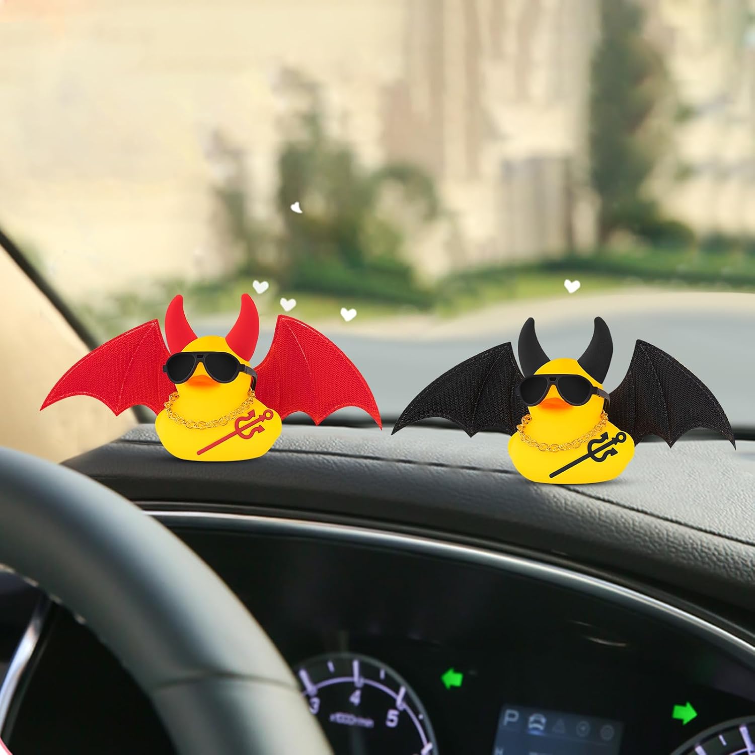 wonuu Halloween Rubber Satan Duck Witch Duck Car Decorations Halloween Accessories Witch Angel Wings Devil Horns and Fork, Black