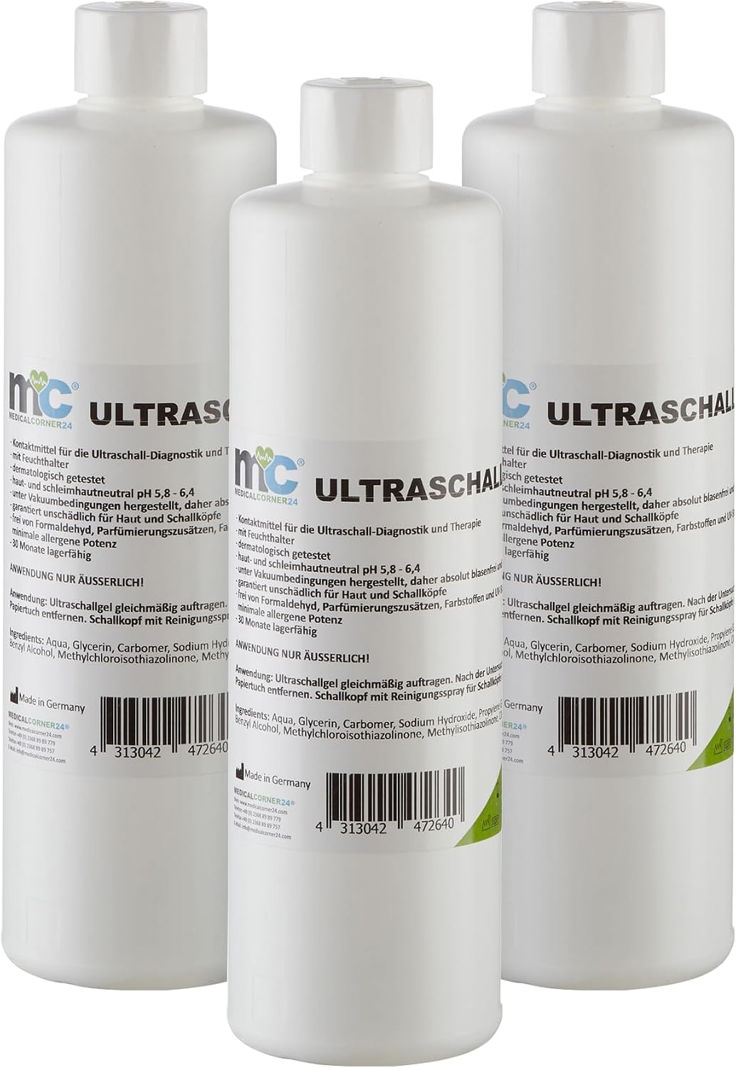 Medicalcorner24 Ultrasonic gel sonograph contact gel conductive gel 3 x 500 ml