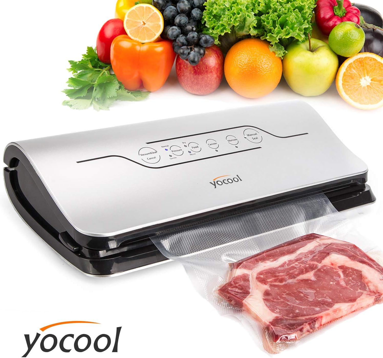 Yocool 4 in 1 Vacuum Sealer - Food Saver Machine Best for Sous Vide Vacuum Sealing Vac Pack Machine, Automatic/Manual Vacuum Sealing System Built-in Bag Cutter, Vacuum Roll and Sealer Bags