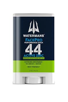 عصا Watermans FacePro SPF 44 المصنوعة من أكسيد الزنك المعدني لحماية الوجه من الشعاب المرجانية، وحماية واسعة النطاق من الأشعة فوق البنفسجية UVA/UVB، ورعاية من الشمس مناسبة للسفر