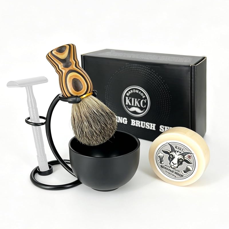 Kikc Kit de Pincel de Barbear 4 em 1 com Sabonete, Suporte e Tigela