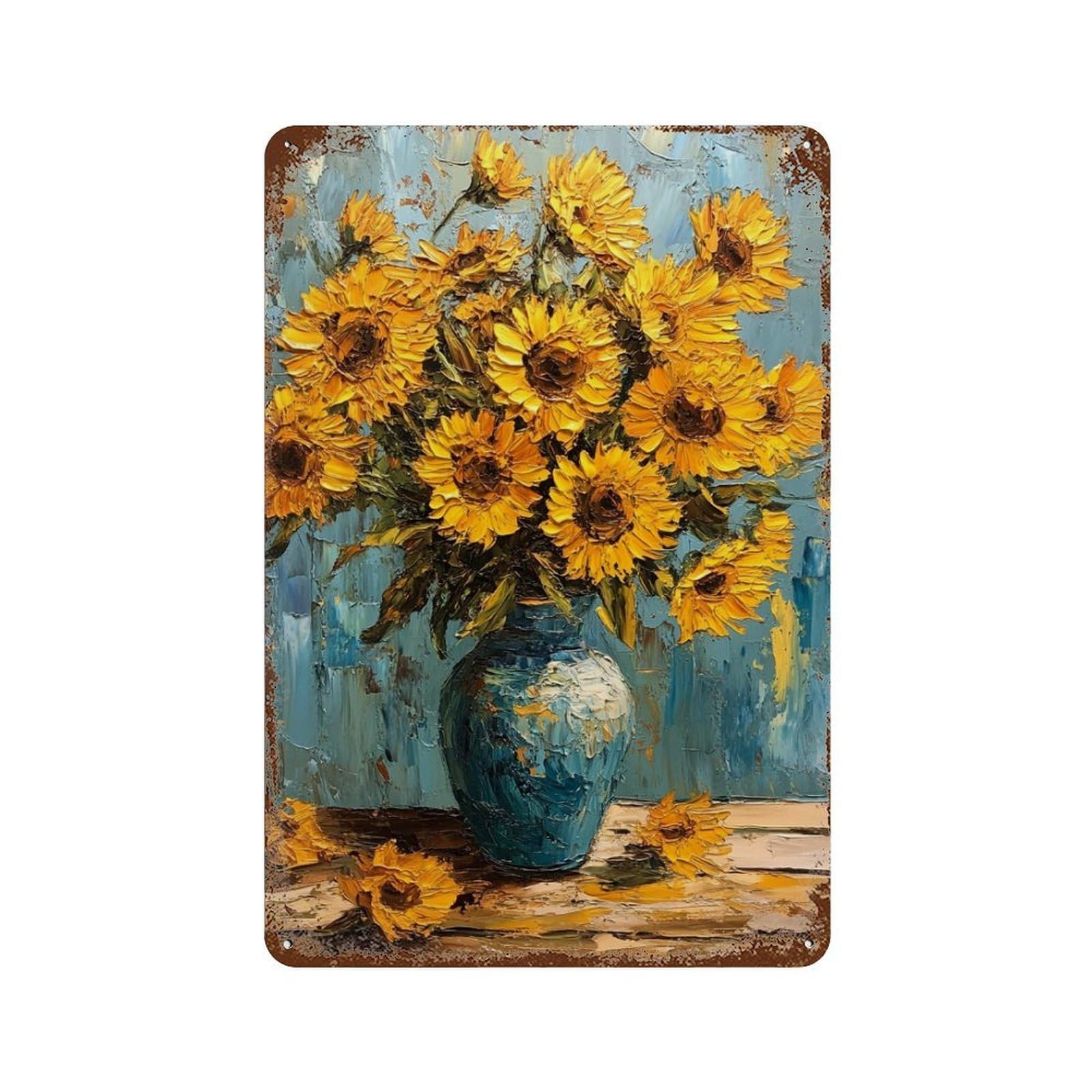 Sunflower Bouquet Oil Painting-7 Retro Metal Sign 11.8"x7.9", Old School Wall Decor for Garage, Pub Or Kitchen