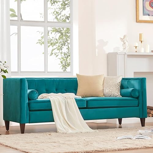 Miniatura 52 de Sofá Dreamsir de terciopelo de 78 pulgadas de ancho, muebles de mediados de siglo con almohadas de refuerzo, sofá con botones para sala de estar,