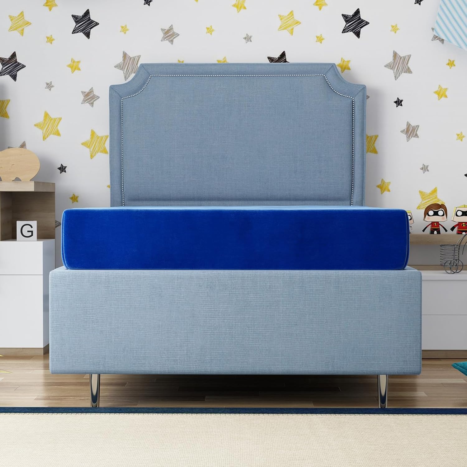 7" Full Mattress, Medium Soft, Breathable Fabric Cover & Adaptive Support, Full Size Blue Mattress with 2" Memory Foam Top for Guest and Kids Bedroom (Full)