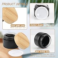 Vista 2 de 12 tarros de crema esmerilada de 1 onza, recipiente de vidrio recargable vacío para cosméticos con forro interior, tapa de grano de madera