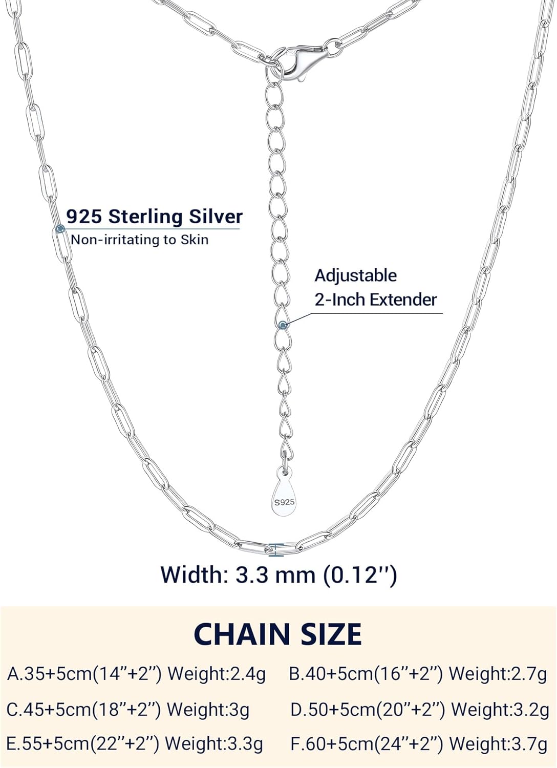 PROSILVER 925 Sterling Silver Paperclip Chain Necklace for Women Jewelry, with Gold/Rose Gold Plated, W: 1.7mm/3.3mm, L: 14"/16"/18"/20"/22"/24", Adjustable, Come with Box