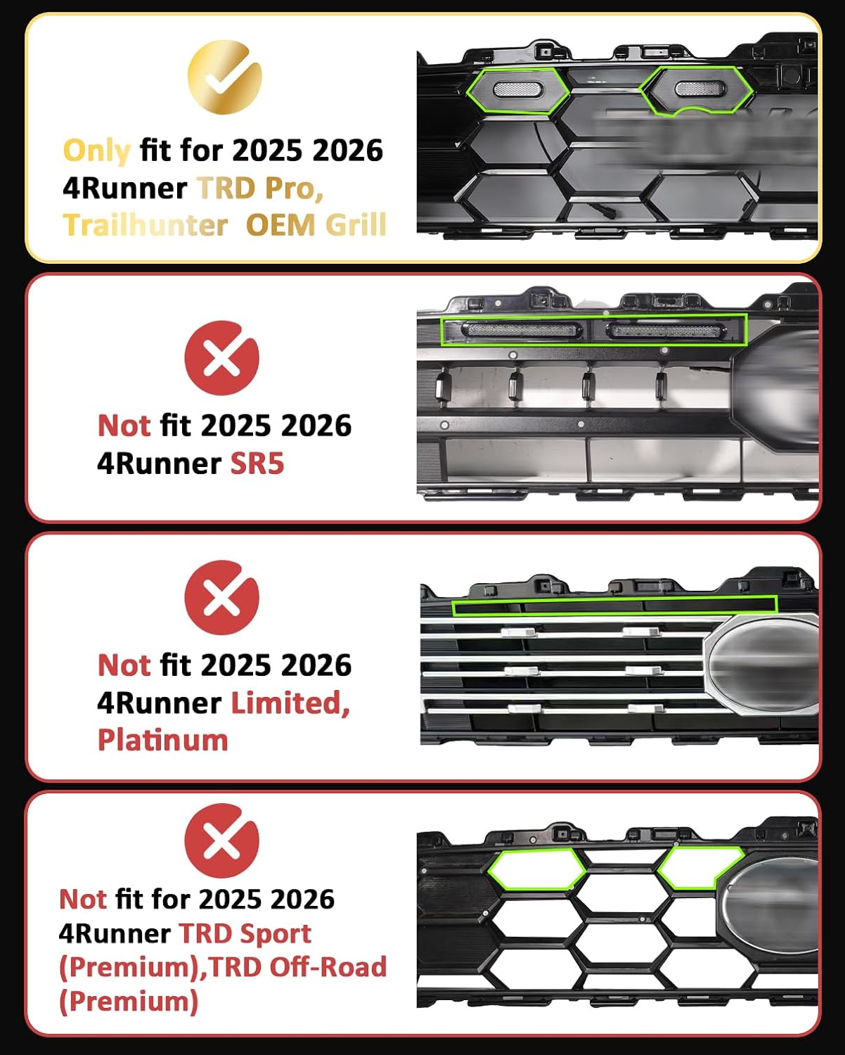 Front Bumper LED Grill Lights for 2025 2026 Toyota 4Runner TRD Pro Trailhunter Raptor Marker Lights Bars 6th Gen 4Runner Exterior Accessories (Yellow)