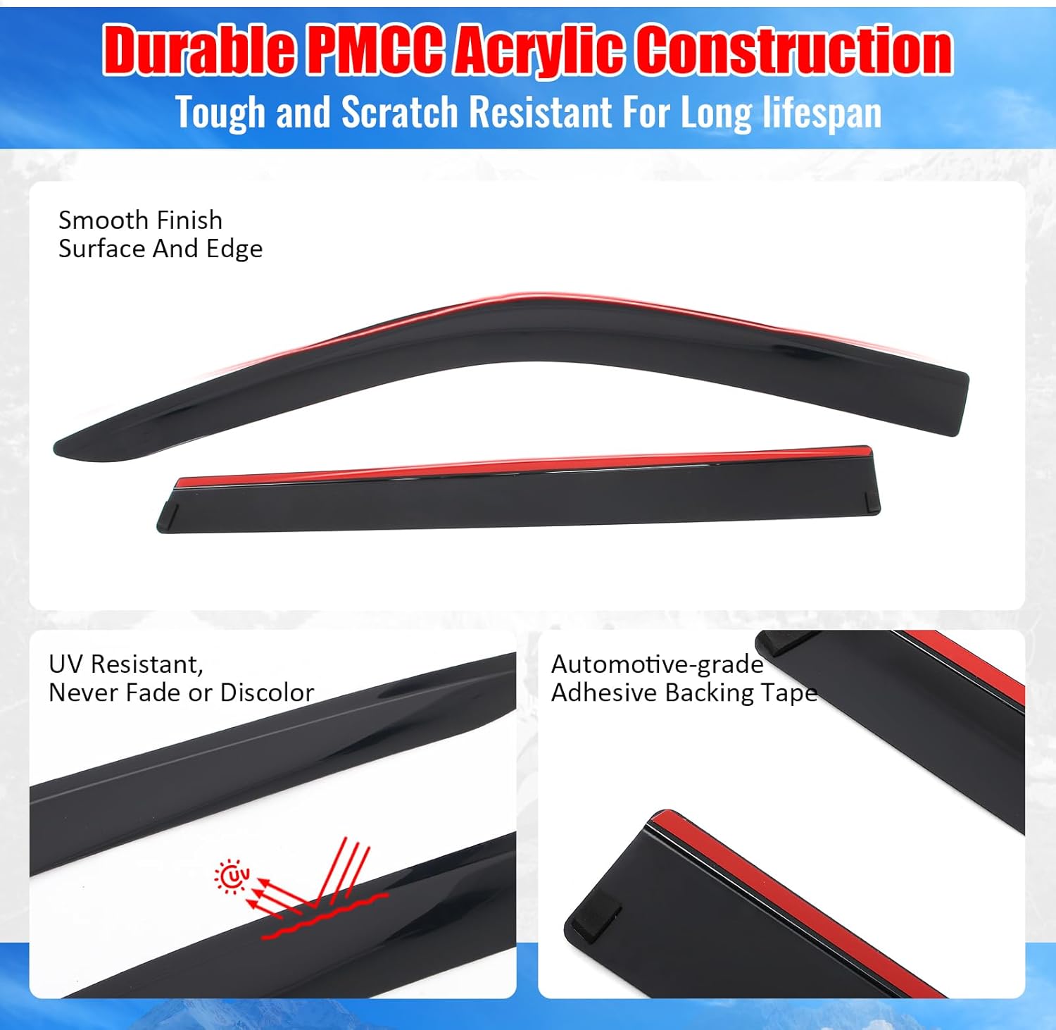 IKON MOTORSPORTS Tape on Low Profile Window Visors, Compatible with 2018-2025 Ford Expedition & Lincoln Navigator, Acrylic Smoke/Tinted Rain Guards, Side Window Wind Deflectors 4PCS