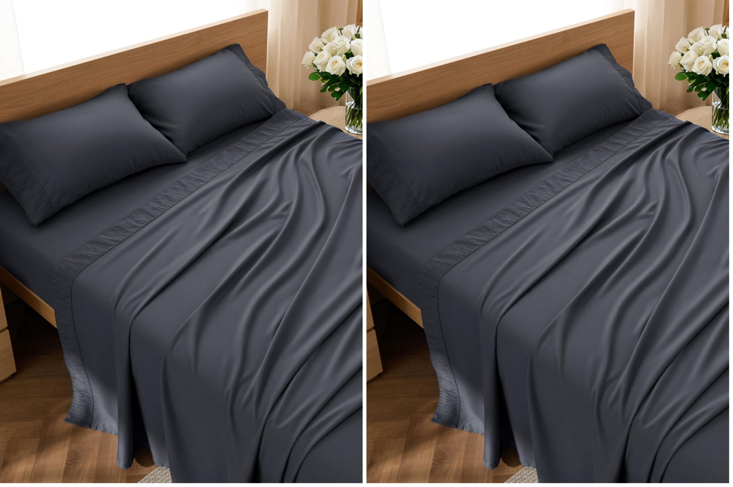 Bedsure King Size Sheets Set - 4 Pieces Soft King Sheets - Breathable &amp; Cooling - Hotel Luxury - Easy Care Polyester Microfiber Bedding for Women, Men, Dark Grey (Pack of 2)