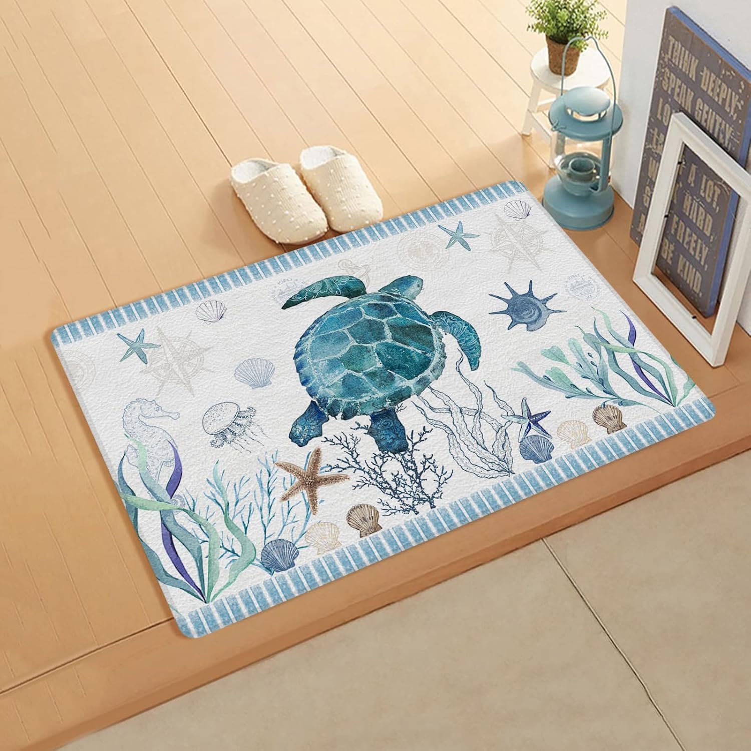 Sea Turtle Front Door Mat, Summer Beach PVC Leather Door