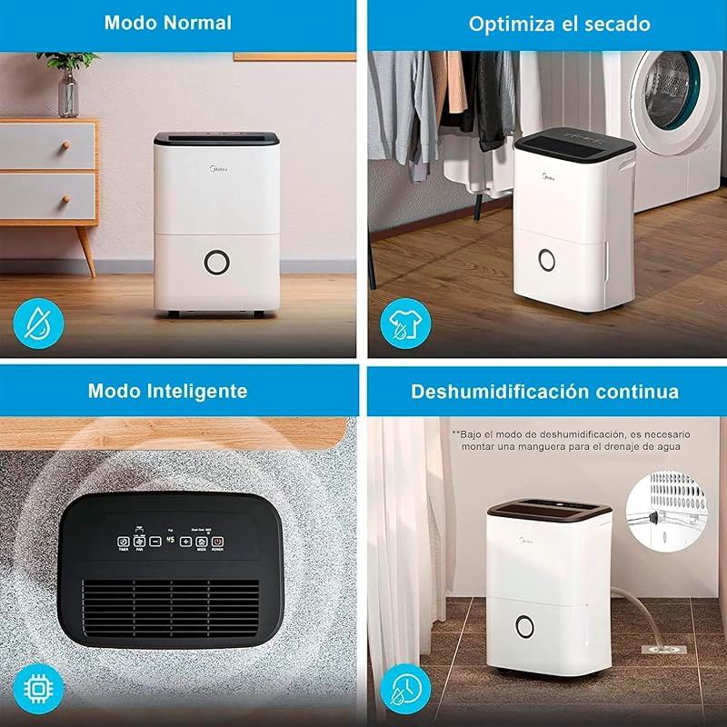 Midea Csendes Párátlanító 20L - Energiatakarékos Légtisztító 50m² Helyiségekhez, Kivehető Tartállyal, 43dB Zajszinttel, Fehér