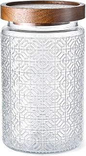 Adodeen 32oz Vintage Glass Jar with Airtight Wooden Lid - Stackable Kitchen Canister for Flour, Sugar, Coffee, Tea, Spices