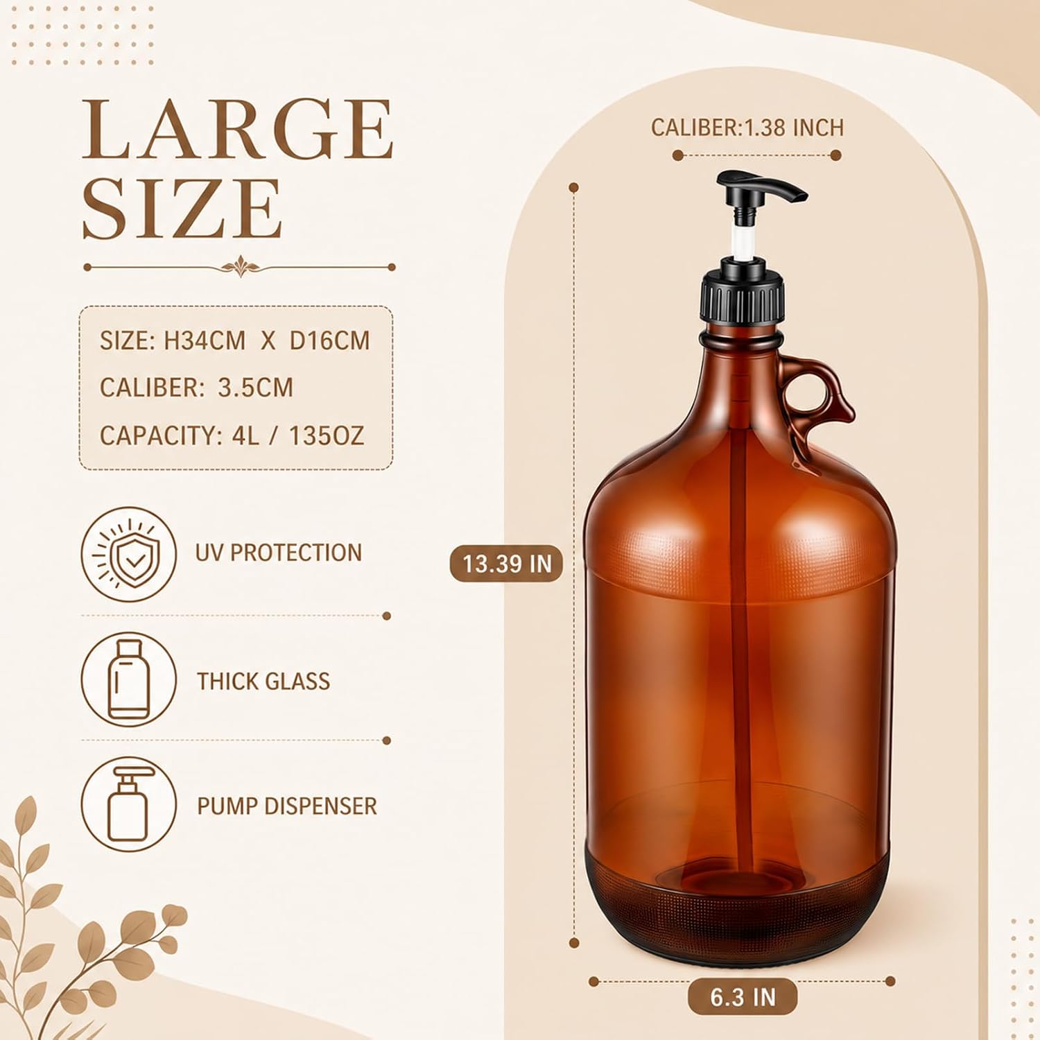 135oz Amber Glass Pump Dispenser Bottle for Laundry Detergent image 2