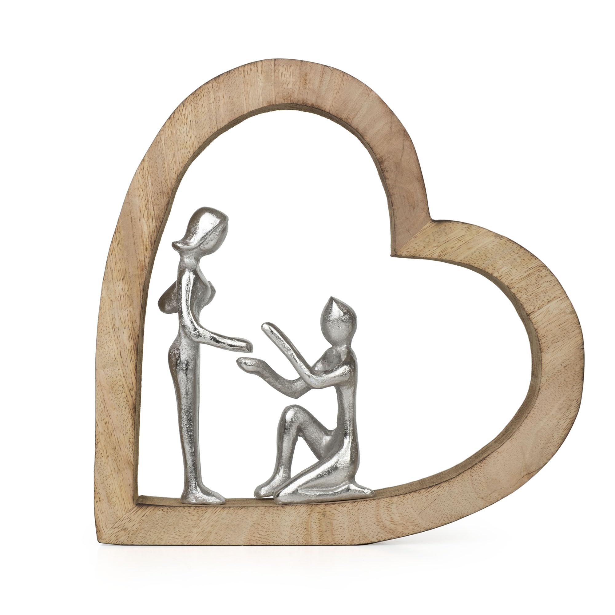 Moritz Figurka dekoracyjna The Promise 28 cm z drewna mango i aluminium Rzeźba w kształcie serca z dwoma osobami symbol miłości, zaufania i uczucia, dekoracja, rękodzieło, pomysł na prezent, unikat