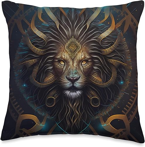 PM-Artistic Majestic Power of The Fantasy Lion Throw Pillow 16x16 Multicolor
