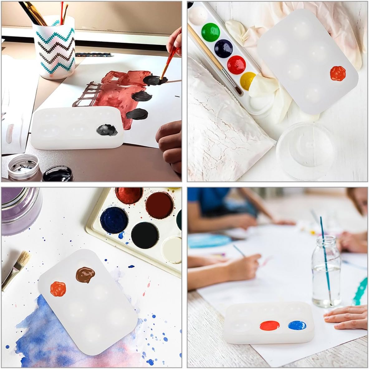 IDEANATEGRATE Rectangular Silicone Paint Tray Palettes Watercolor Palette Color Mixing Tray Painting Supplies for DIY Artists Adults Boys and