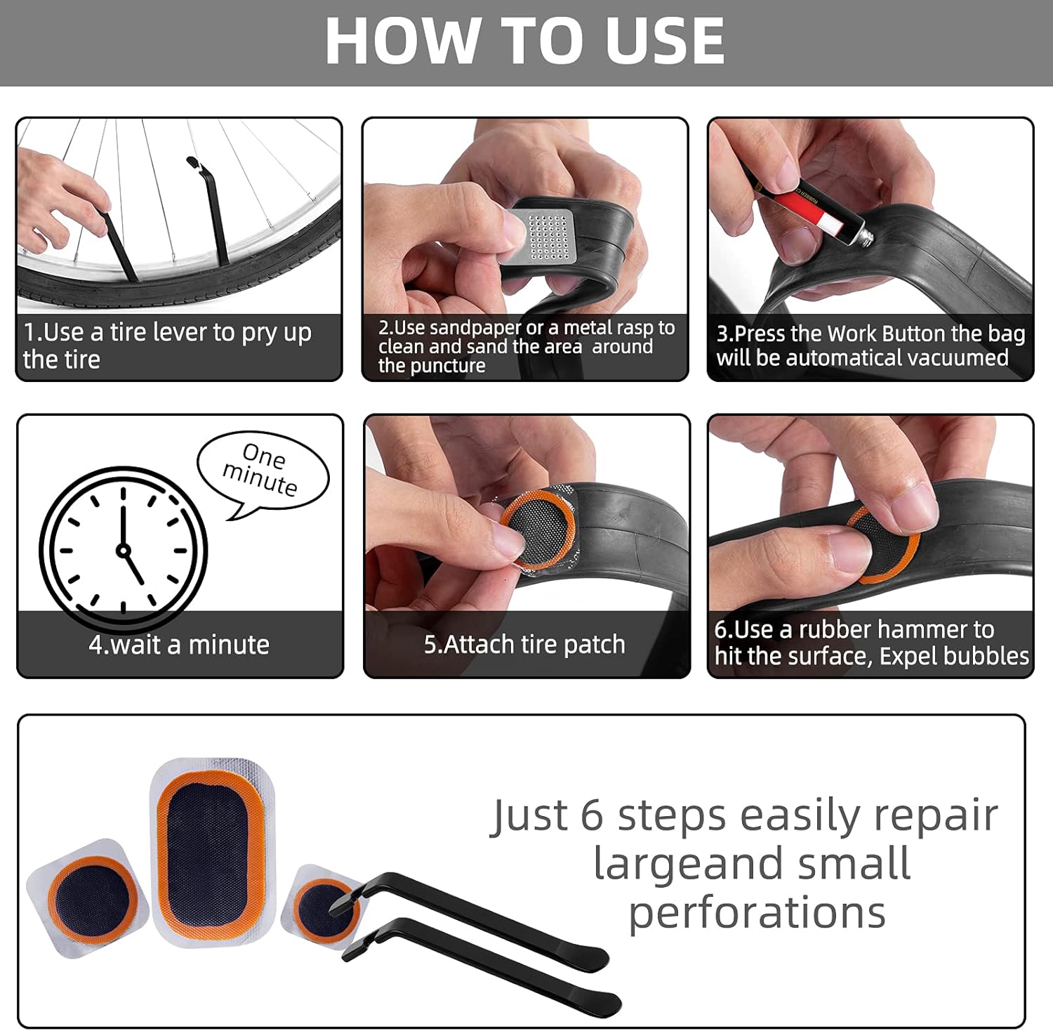 KOAREL Bike Tire Repair Kit Inner Tube Puncture Patch with Vulcanizing Patches,Glueless Patchs,Metal Rasp,Lever,Sandpaper,Portable Storage Box for Motorcycle,BMX Cycling, Inflatable (Black-2) : Sports & Outdoors