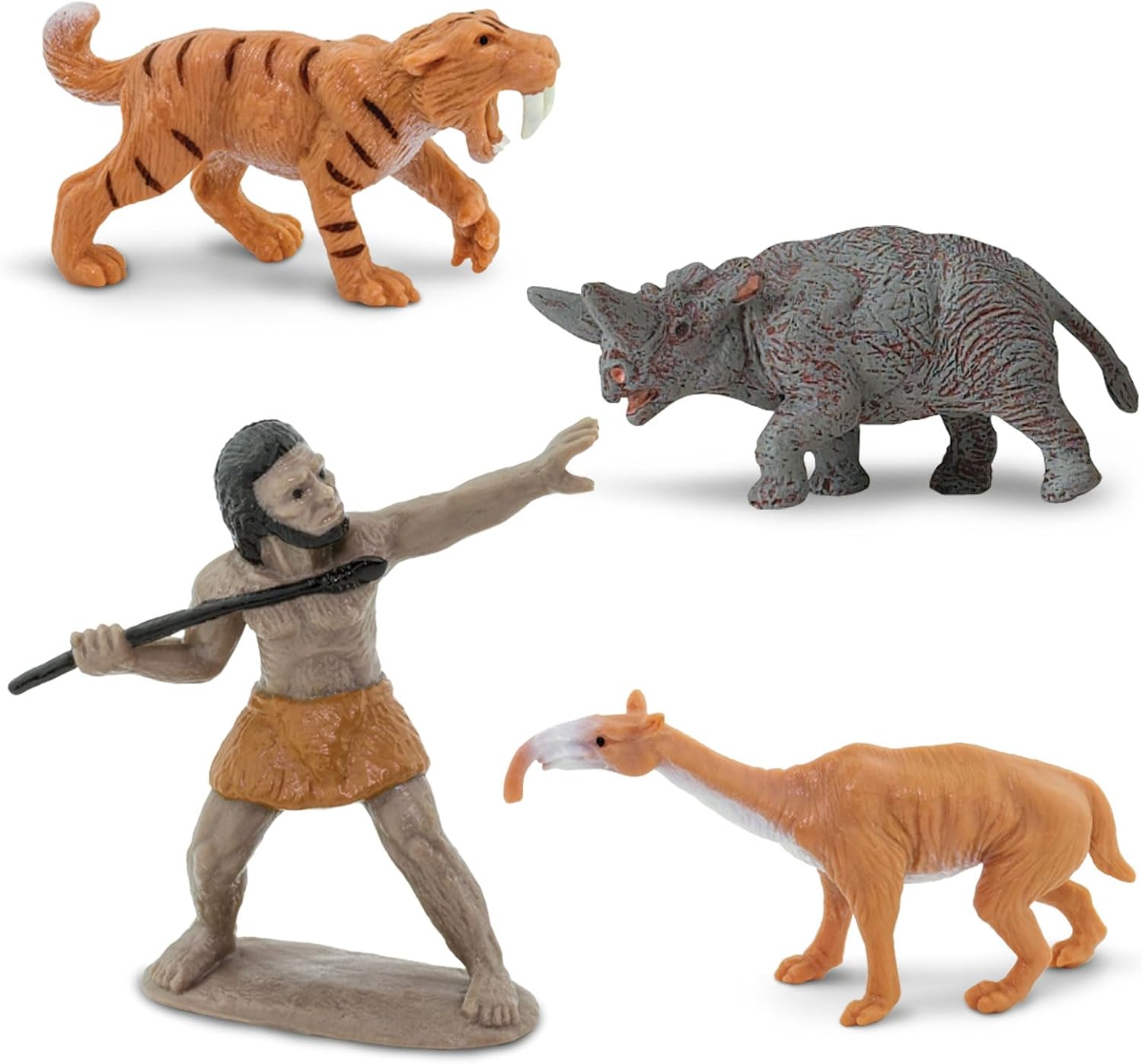 Safari Ltd. Prehistoric Life TOOB - 12 Figurines: Caveman, Cavewoman, Volcano, Mammoth, Doedicurus, Smilodon, Sloth, Dinosaurs - Educational Toy Figures For Boys, Girls & Kids Ages 3+