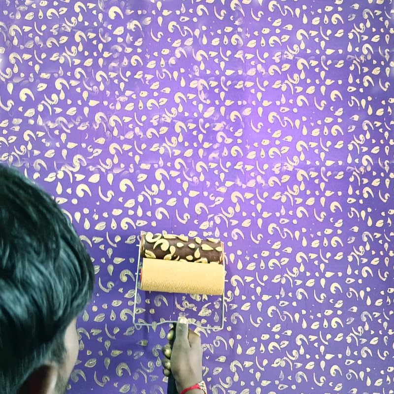 Image of Design Paint Roller with Swirl & Leaf Pattern - Reusable Decorative Wall Texture Roller for DIY Home Decor, Accent Walls, Furniture, and Crafts - Durable Embossed Stencil Painting Tool