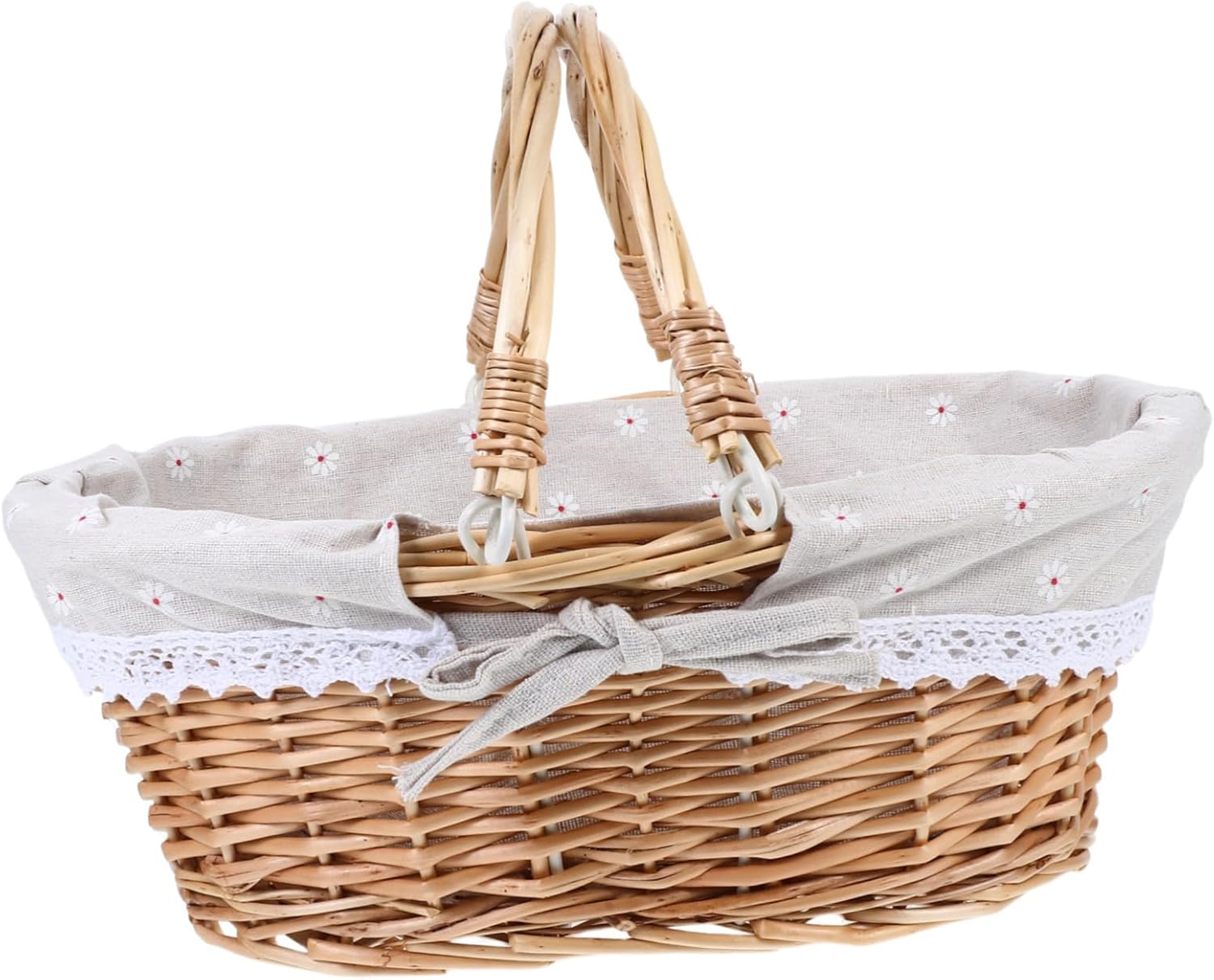 Hemoton Willow Woven Picnic Basket Handle Lightweight Rattan Storage for Fruits Vegetables and Bread for Outdoor Gatherings and Home Organization Beige