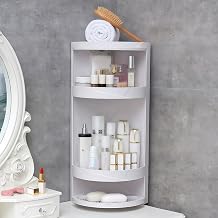 360 Rotating Bathroom Corner Shelf 3 Tier Standing Corner Bathroom Cabinet Rotating Kitchen Storage Rack with Drainage Tray Small Corner Shelf for Bathrm & Kitchen, Tabletop/Wall-Mounted