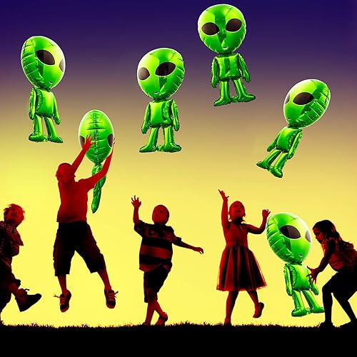 Miniatura 6 de 12 globos inflables grandes de alienígena para decoración de fiesta de alienígenas, fondo verde de 31.5 pulgadas para alienígena espacial