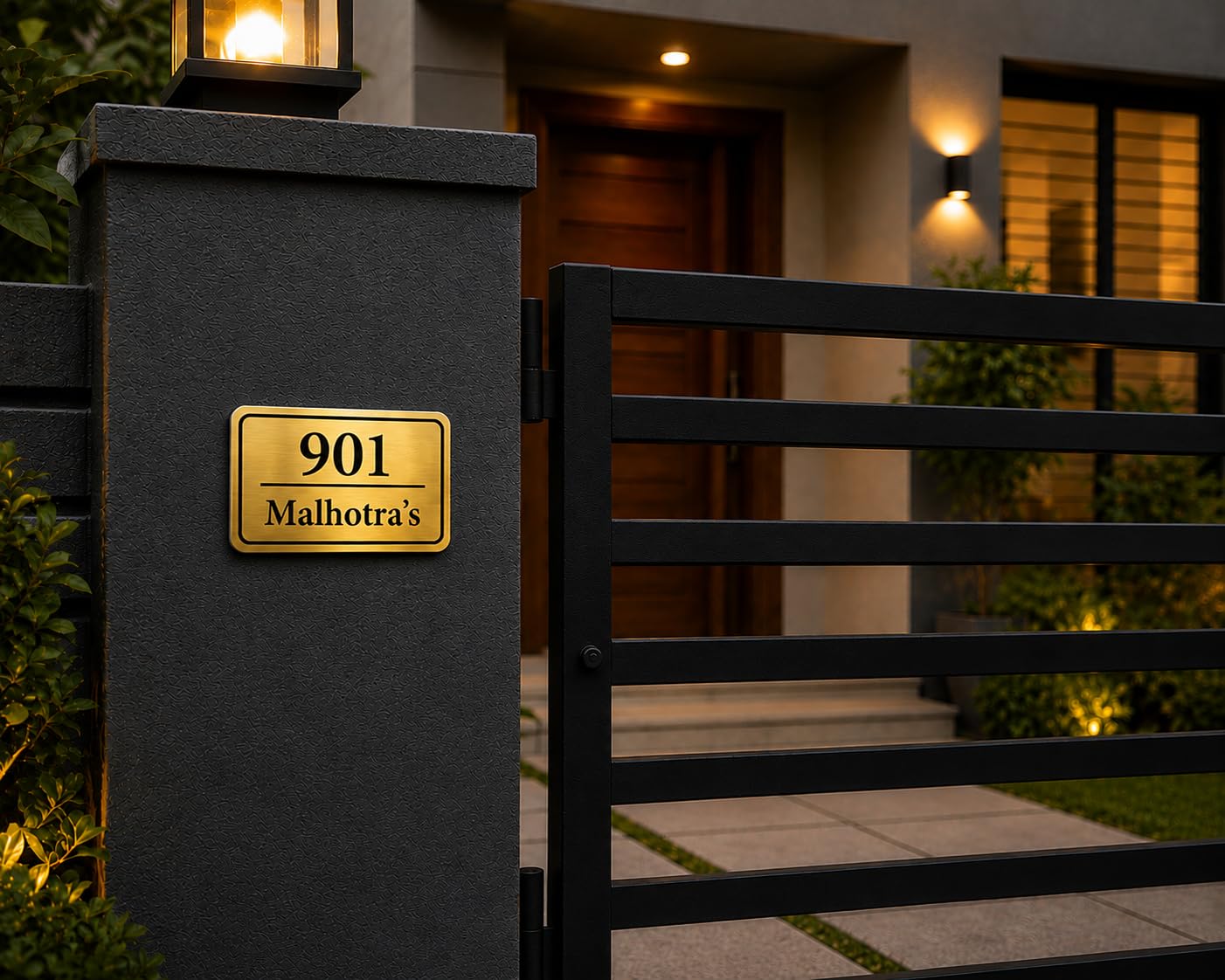 Customized Acrylic Name Plate | Personalized House Number Sign for Home & Office | Premium Golden Brushed Finish | Modern, Weatherproof(Self-Adhesive) | Flat/Apartment/Hotel Door Sign (7 x 4.5 Inches)(Golden) — Amazon image 2
