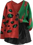 WDIRARA Cardigan pour les femmes Color Block Leopard Imprimer Open Front Sweater Button Down Outwear