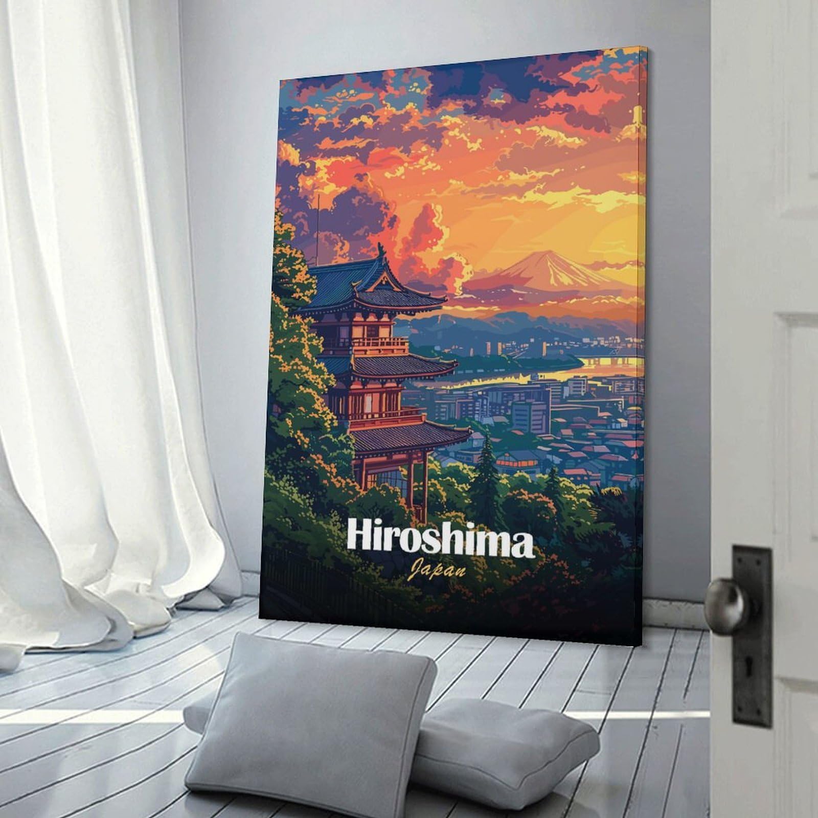 Junmoney Hiroshima Japan Landscape Art Canvas Art Print, 20x30inch(50x75cm), for Living Room, Bedroom, Office Or Hallway, Decorative Artwork with Broad Appeal