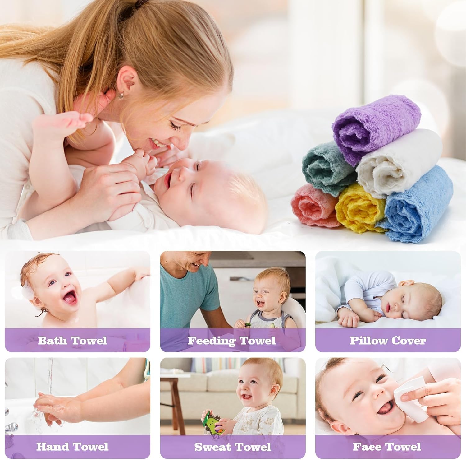 Puomue Baby-Waschlappen, 24 Stück, 17,8 x 22,9 cm, mehrfarbig, 17,8 x 22,9 cm