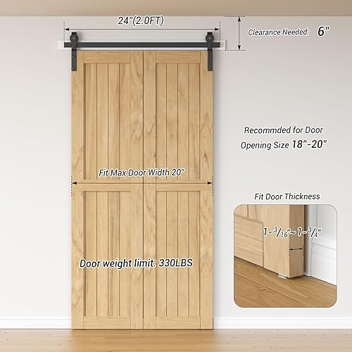 Miniatura 9 de Kit de herrajes para puerta corrediza de granero de 4.3 pies52 pulgadas, kit de rieles de rodillo resistente para 2 puertas de montaje lateral,