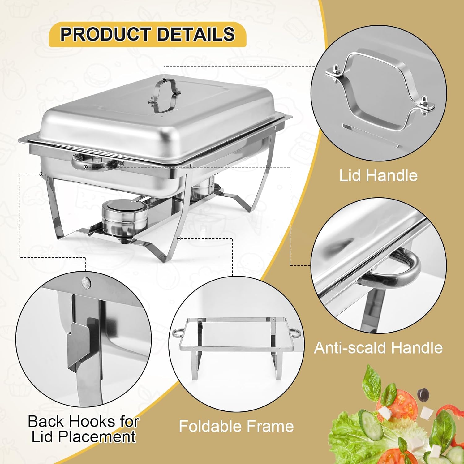 8QT 2 Packs Chafing Dishes Buffet Set, Food Warmer for Parties Buffet,Stainless Steel Food Heater with Lid, Catering Supplies Display
