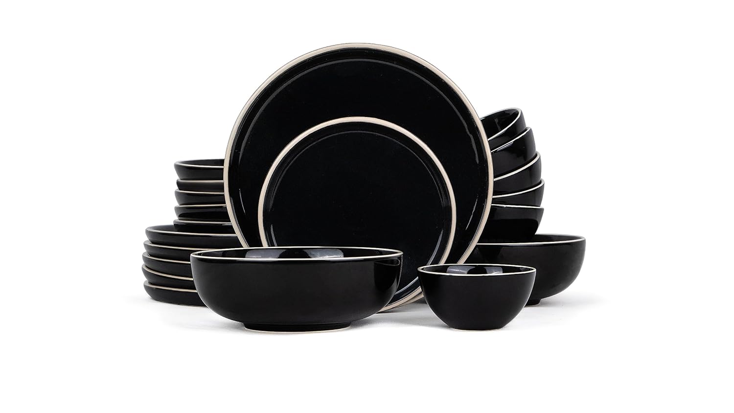 Shay Ceramic Dinner Set, 20 Pcs, Black Rim Crockery Set For Dining
