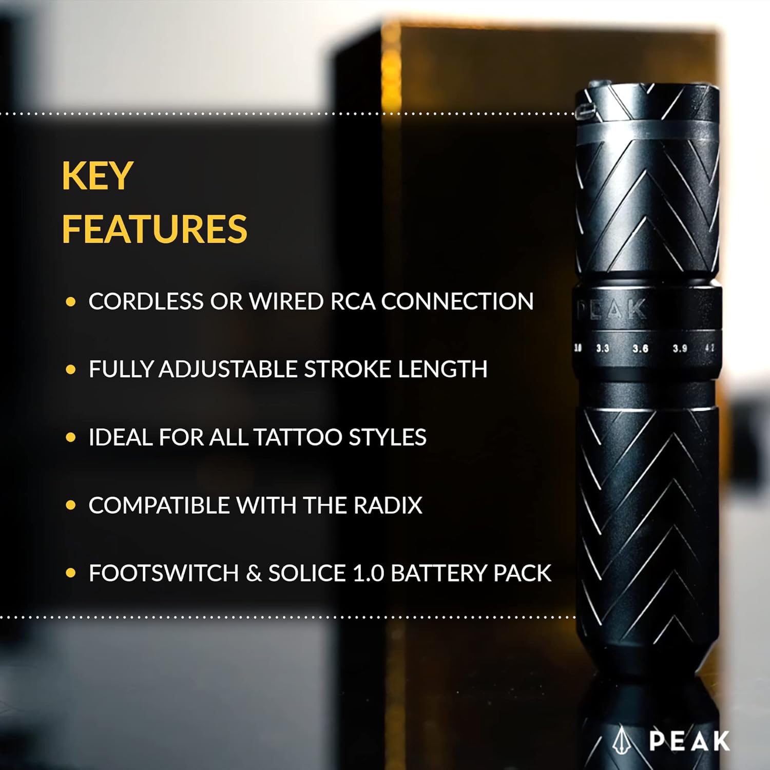 Peak Solice Pro Cordless Tattoo Machine Pen, Professional Lightweight Equipment for Tattooing, Fully Adjustable Stroke, Up To 10 Hours of Power, Pro Tattoo Supplies for Artists, Black