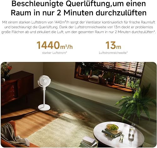 XIAOMI Smart Standing Air Circulation Fan - Standventilator mit 1440m³/h und 3D-Luftverteilung, 2-in-1 Ausziehbarer Standfuß, Ultra Leise 27,9dB(A), Smart Home App-Steuerung, Weiß - 4