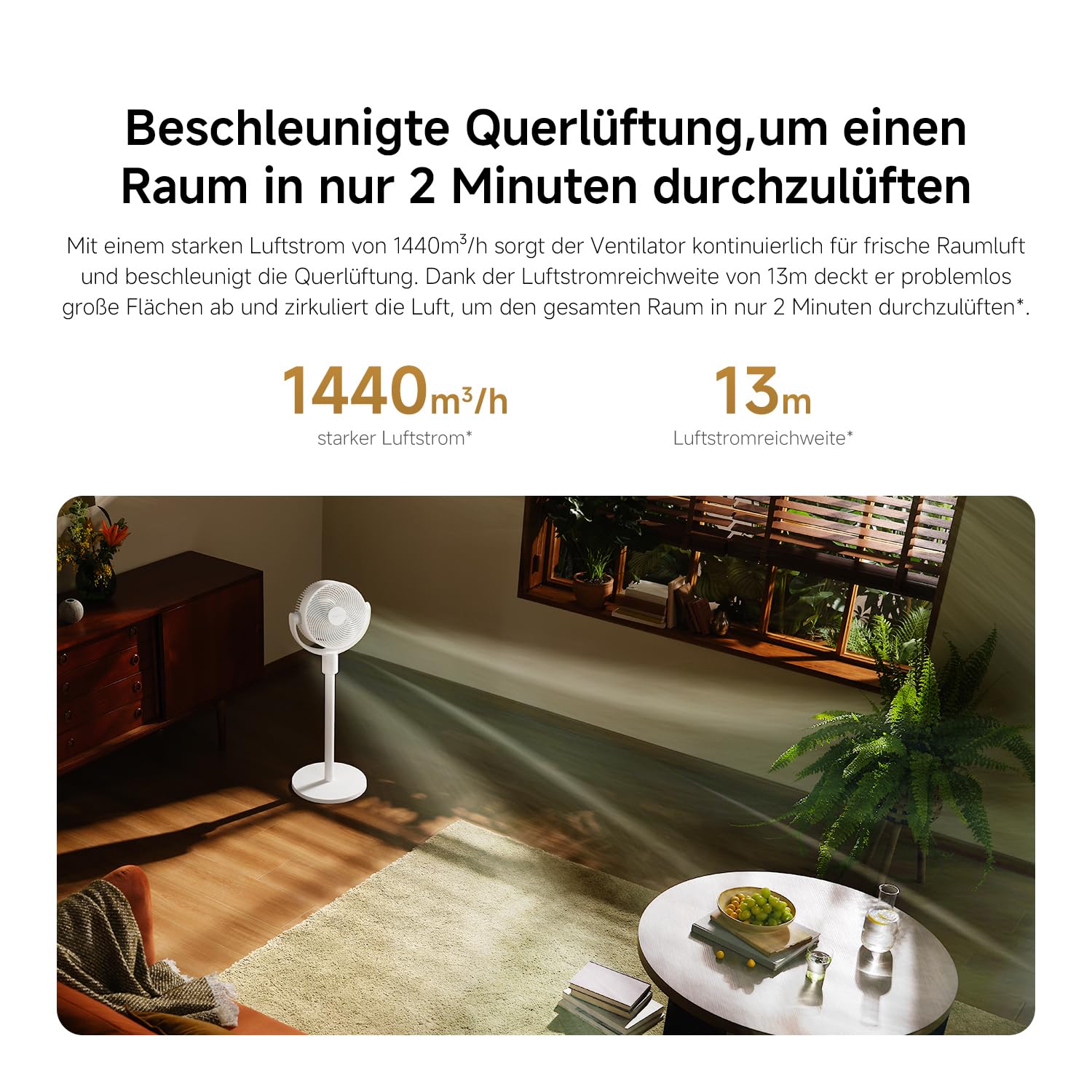 XIAOMI Smart Standing Air Circulation Fan 1440m³/h 3D-Luftverteilung 2-in-1 Ausziehbarer Standfuß 27,9dB(A) App-Steuerung Weiß