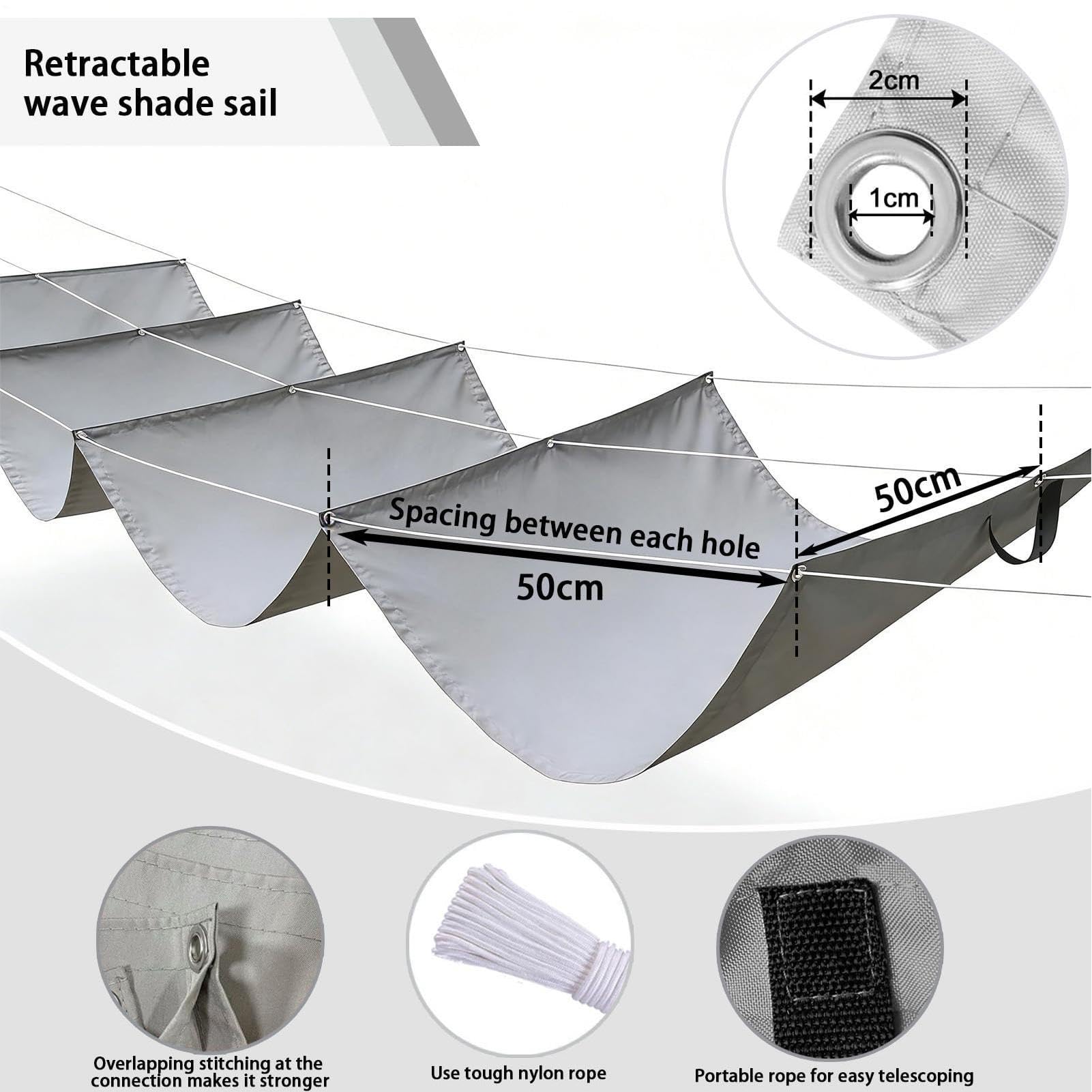 Vela ombreggiante retrattile per terrazzo Copertura impermeabile per prato | Tenda da Sole Regolabile per Proprietari di Casa, Bordo Piscina, Balcone, Posto Auto Coperto, Cortile, Area BBQ, Deck,