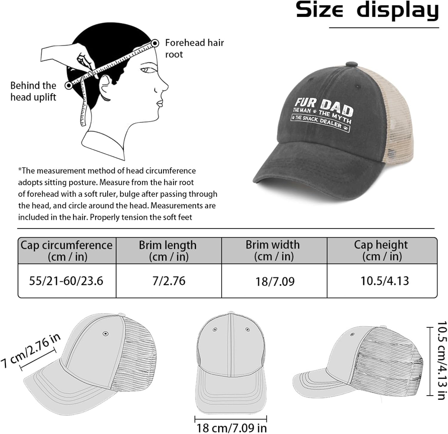 Fur Dad The Man The Myth The Snack Dealer Golf Hat USA Cowboy Hat AllBlack Running Hat Men Gifts for image 5
