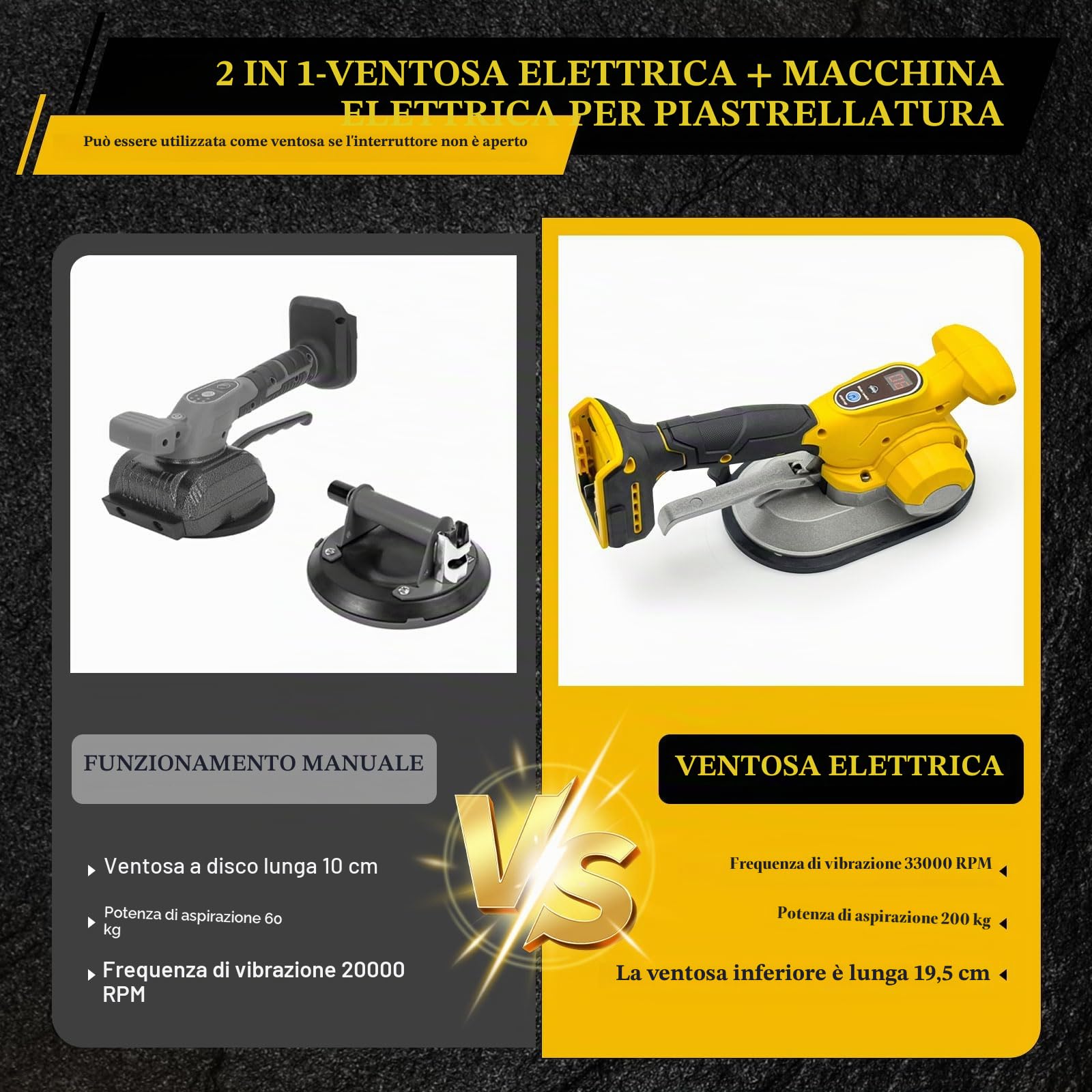 Strumento di vibrazione per piastrelle per batteria Dewalt 20V con ventosa da 19,5 cm, vibratore di livellamento per piastrelle e pareti in mattoni, ventosa per piastrelle con adsorbimento 200kg
