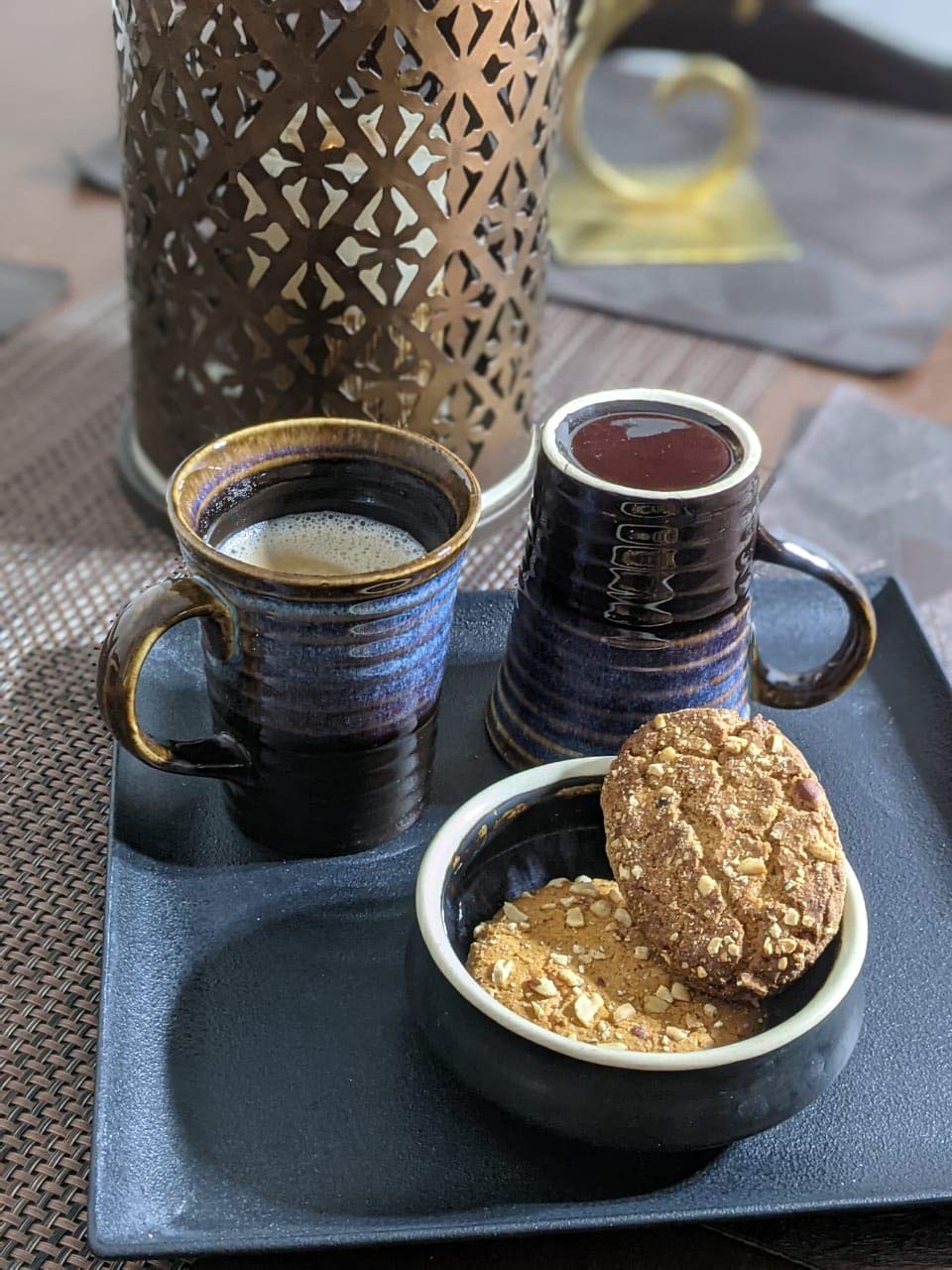 All About Home Ceramic Coffee Mug (Blue and Brown) Set of 2 350 ml